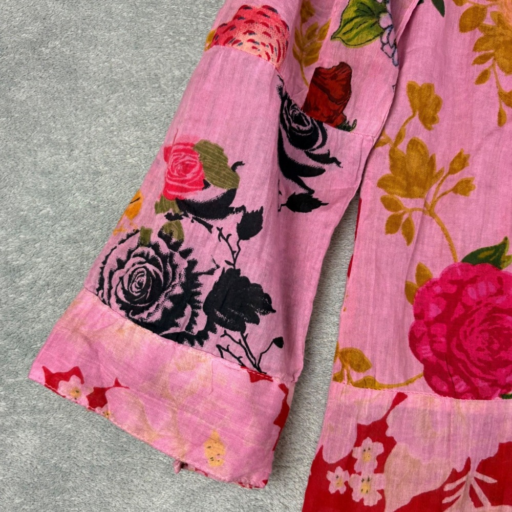 Vintage Goa Womens S Pink Floral Tunic Pintuck Cotton Boho Patchwork Top Rolltab - Picture 3 of 13
